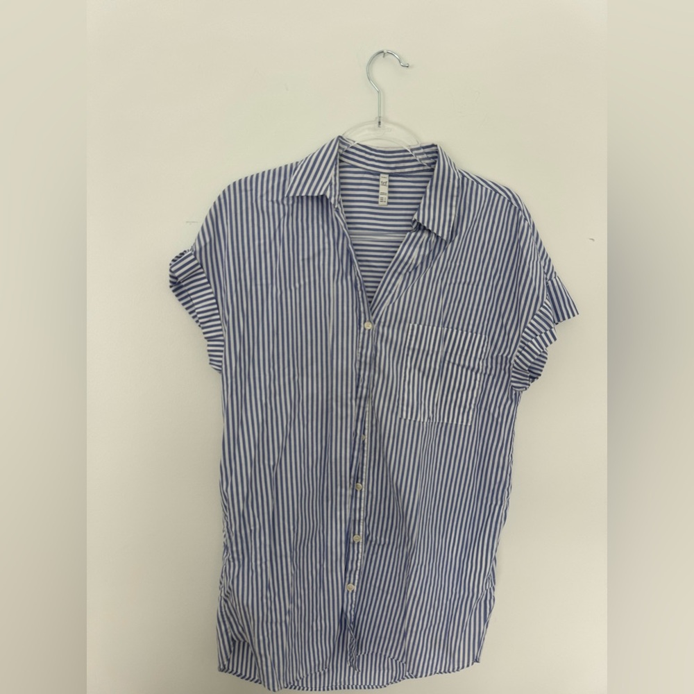 Zara TRF Blue and White Striped Button-Up mini Dress